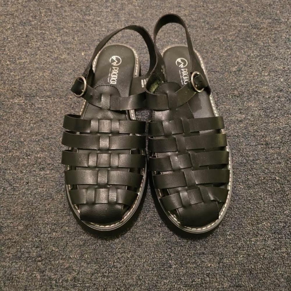 Dr. Martens Black Leather Woven Sandals
